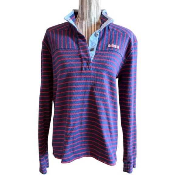 Vineyard Vines Sweaters - Vineyard Vines Navy and Red Striped Polo long sleeve